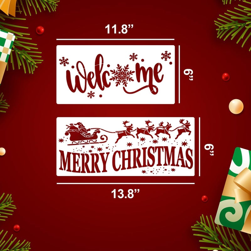 SUNVERSE Christmas Stencils for Crafts Reusable Christmas Doormat Stencils Xmas Holiday Stencil for Painting on Wood Door Mats Fabrics Decor - Image 2